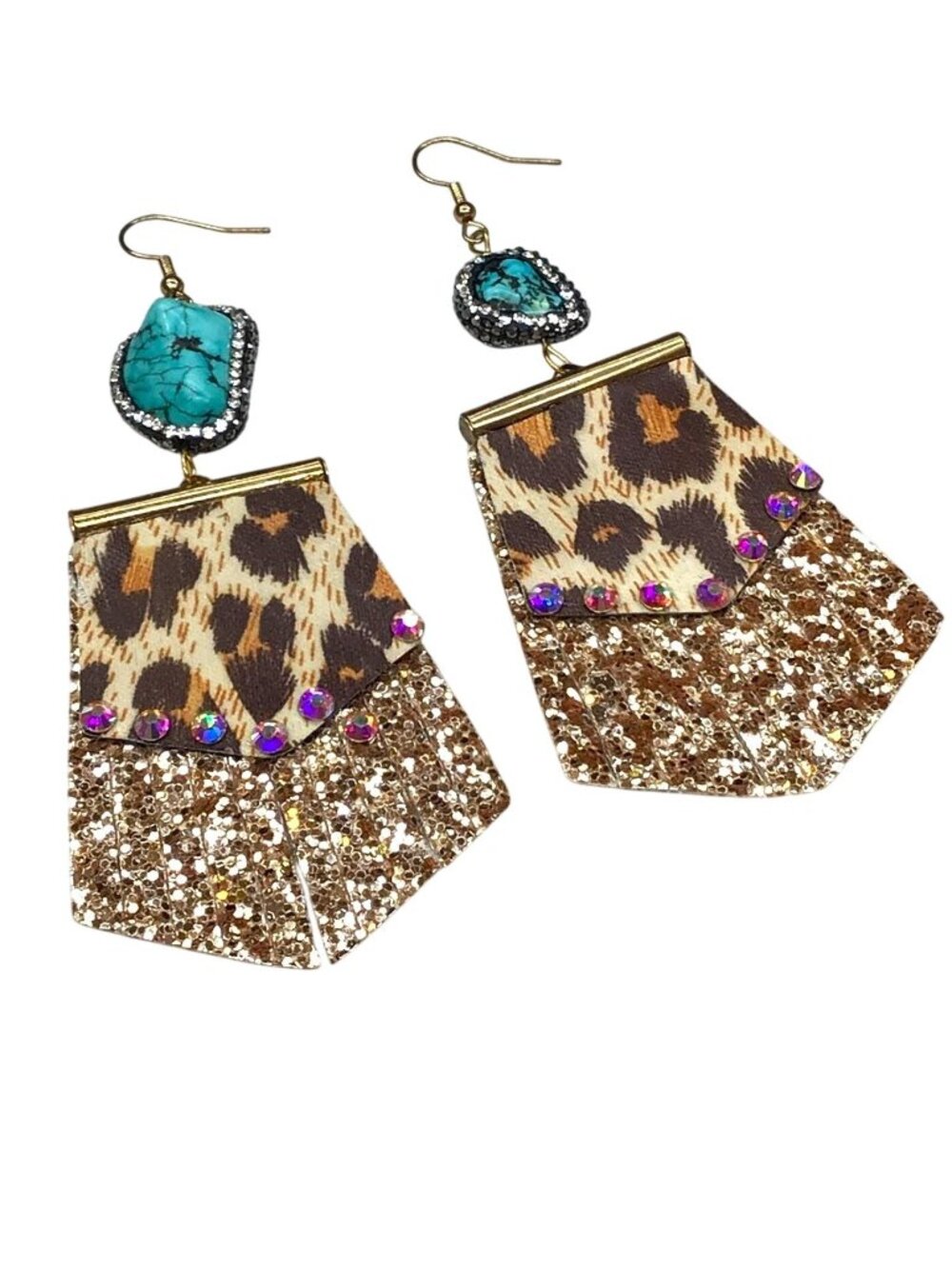 Ella & Elly Howlite and Leopard Print Sequin Drop Earrings Womens New